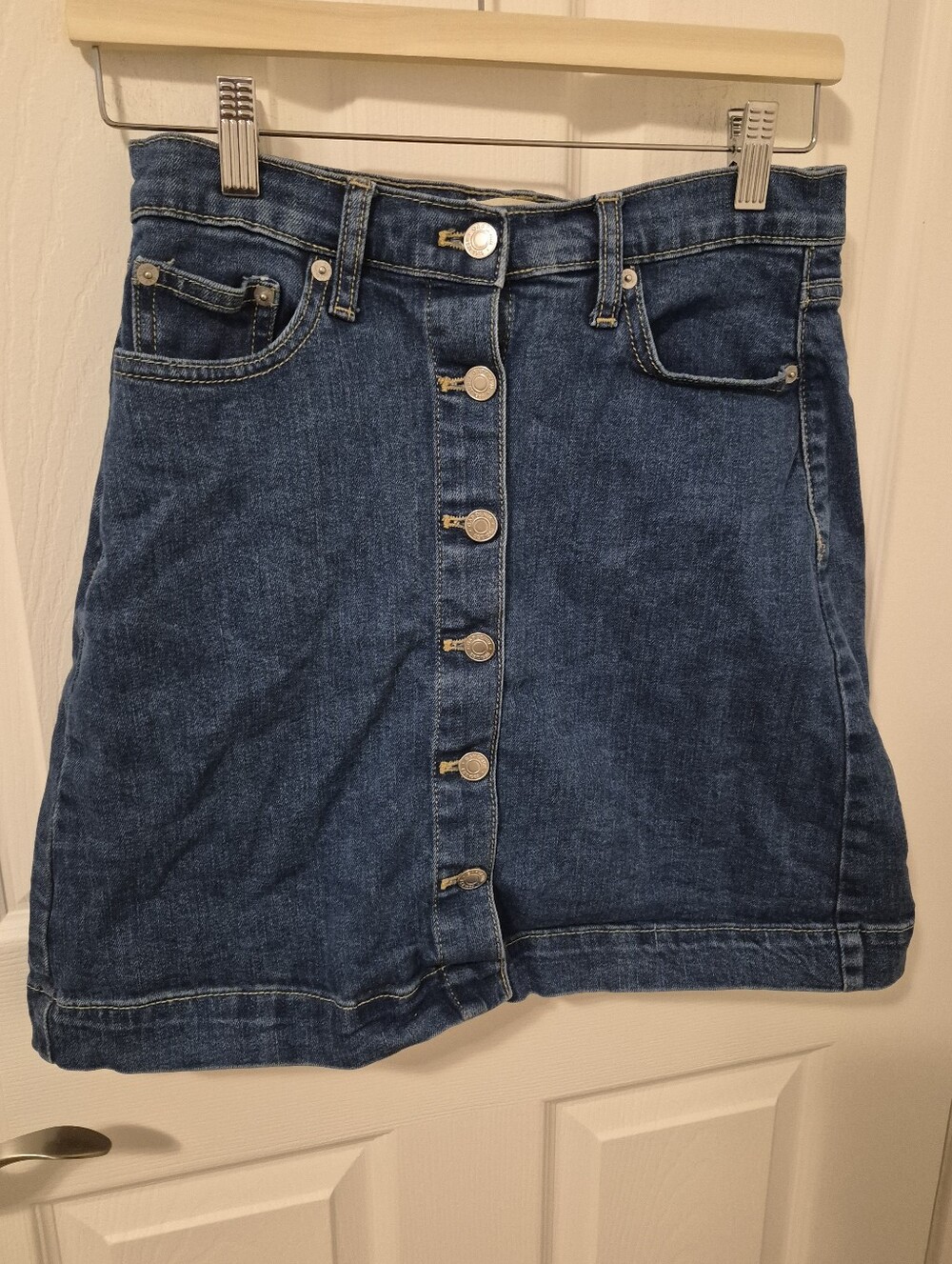 Classic Blue Denim Button-Front Skirt